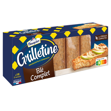 Tartines de pain grillé grillées Blé complet Grilletine PASQUIER - Paquet de242g