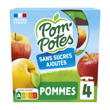 Dessert fruitier Gourdes Sans Sucres Ajoutés Pomme Nature POM'POTES, 4x90g