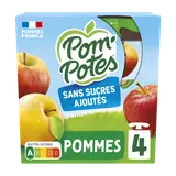 Dessert fruitier Gourdes Sans Sucres Ajoutés Pomme Nature POM'POTES, 4x90g