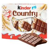 Barre céréalière enrobée de chocolat country KINDER, x9 soit 212g