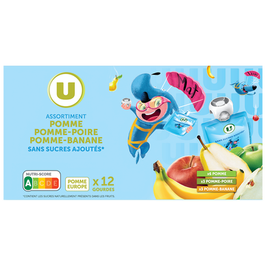 Gourdes dessert fruitier pomme-pomme poire pomme-banane sans sucre ajouté 12x90g