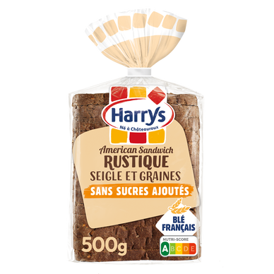 Pain de mie rustique seigle et graines sans sucre ajoutés HARRYS 500g
