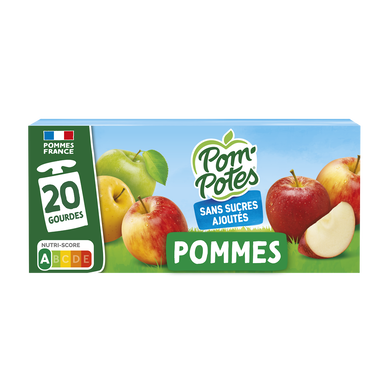 Dessert fruitier Gourdes Sans Sucres Ajoutés Pomme Nature POM'POTES, 20x90g