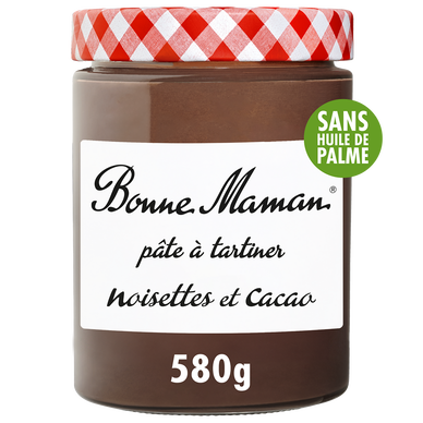 Pâte à tartiner noisettes et cacao sans huile BONNE MAMAN, pot 580g