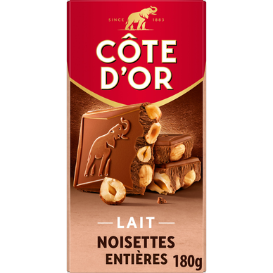 Chocolat au lait noisettes entières COTE D'OR, tablette 180g