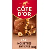 Chocolat au lait noisettes entières COTE D'OR, tablette 180g