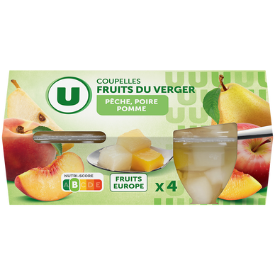 Coupelles fruits du verger à la poires, pêches et pommes  4x113g