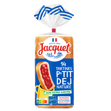 Pain de mie Tartine P'tit Déj(r) Nature Sans Sucres Ajoutés JACQUET -x14 - 410g