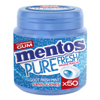 Chewing-gum Pure Fresh Mint s/sucres MENTOS, 50 dragées 100g