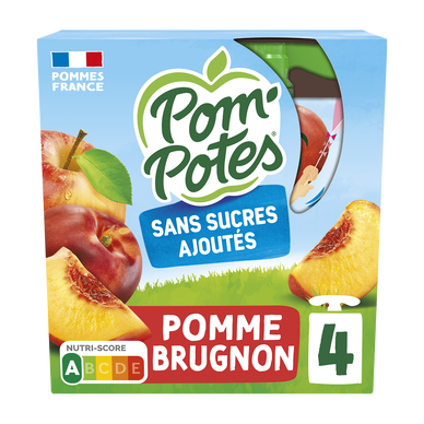 Dessert fruitier Gourdes Sans Sucres Ajoutés Pomme Brugnon POM'POTES,4x90g