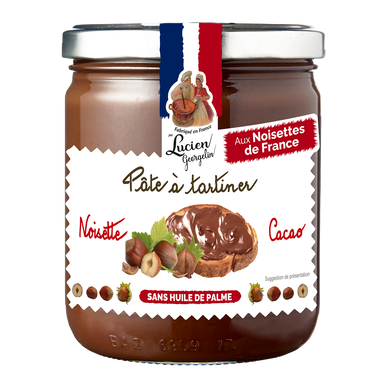 Pâte à tartiner noisettes cacao du Lot et Garonne LUCIEN GEORGELIN, pot de 400g
