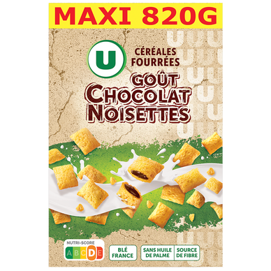 Céréales fourrées chocolat & noisette U, 820g