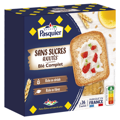 Biscottes Blé complet Sans sucres ajoutés PASQUIER - Paquet de 300g