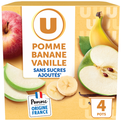 Dessert fruitier Purée pomme banane vanille sans sucre ajoutés - coupelles 4x100g