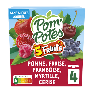 Dessert fruitier Gourdes 5 Fruits Rouges Pomme Cerise Fraise FramboiseMyrtille POM'POTES, 4x90g