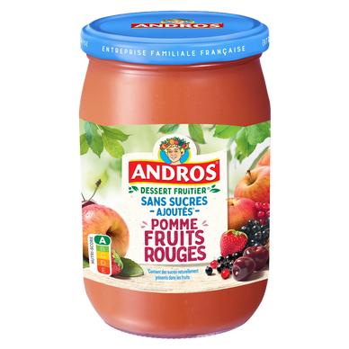Dessert fruitier sans sucres ajoutés pomme fruits rouges ANDROS bocalde 650g