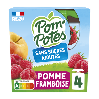 Dessert fruitier Gourdes Sans Sucres Ajoutés Pomme Framboise POM'POTES, 4x90g