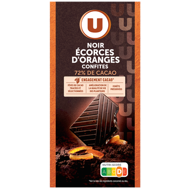 Chocolat noir 72% de cacao aux écorces d'orange - tablette 100g
