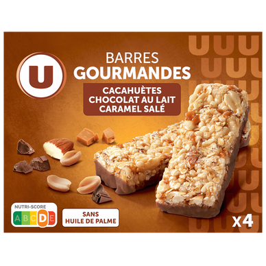 Barres de céréales gourmandes cacahuètes chocolat caramel, x4 - 140g