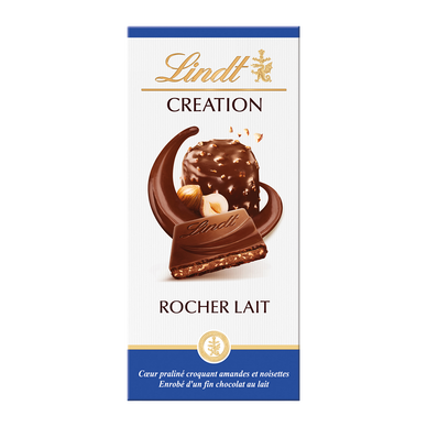 Chocolat au lait et pralinés rocher lait Création l'authentique LINDT,Tablette de 150g