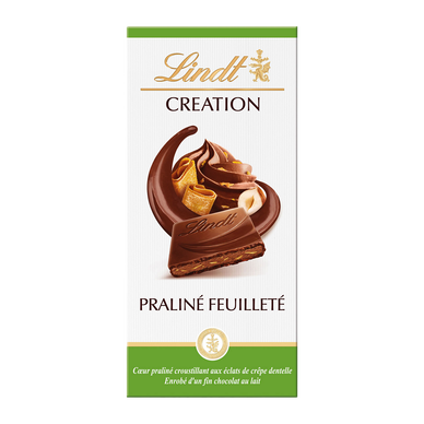 Chocolat au lait praliné feuilleté Création l'authentique LINDT, Tablette de 150g
