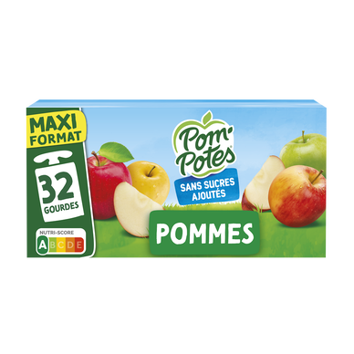 POM'POTES sans sucres ajoutés pomme Materne, gourdes 32x90g