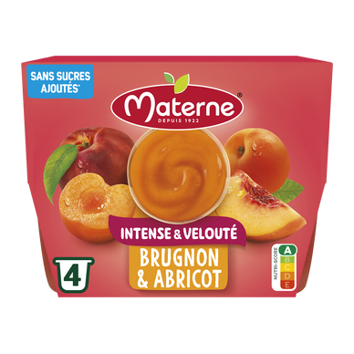 Dessert fruitier Coupelles Intense et Velouté Brugnon Abricot MATERNE,4x97g