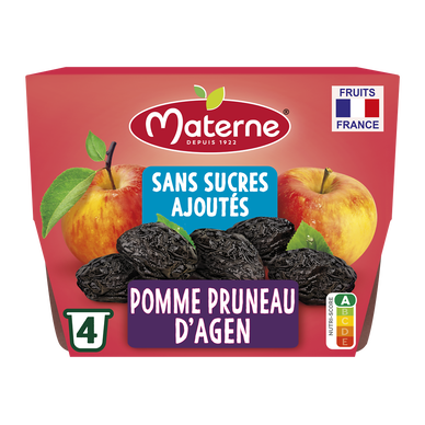 Dessert fruitier Coupelles Sans Sucres Ajoutés Pomme Pruneau MATERNE,4x100g
