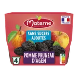 Dessert fruitier Coupelles Sans Sucres Ajoutés Pomme Pruneau MATERNE,4x100g