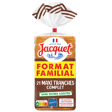 Pain de mie Maxi Tranches Complet JACQUET Sans Sucres Ajoutés 825G