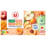 Dessert fruitier sans sucres ajoutés purée pomme nature, pomme-pêche,pomme-abricot, pomme-mangue U, 12x90g