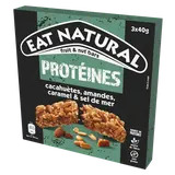 Barres céréales proteïnées cacahuètes amandes caramel salé EAT NATURAL, 3x40g, 120g