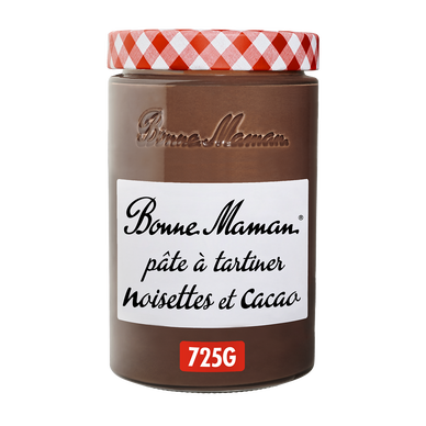 Pâte à tartiner noisettes et cacao sans huile de palme BONNE MAMAN, bocal 725g