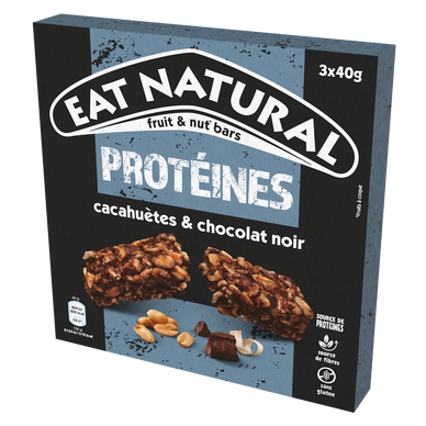 Barres céréales proteïnées cacahuètes & chocolat noir EAT NATURAL, 3x40g, 120g