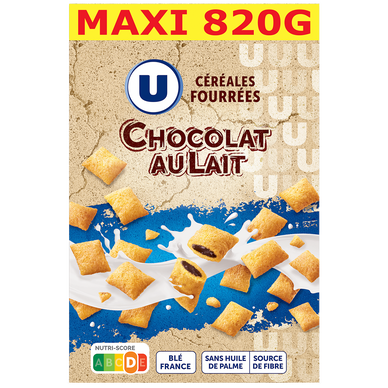 Céréales fourrées au chocolat au lait coque jaune U, 820g