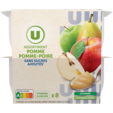 Coupelles compote de fruits 4 pomme nature + 4 pomme-poire sans sucreajouté, 8x100g