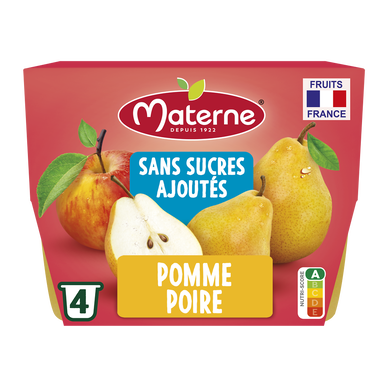 Dessert fruitier Coupelles Sans Sucres Ajoutés Pomme Poire MATERNE, 4x100g