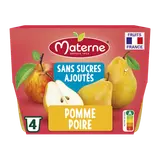 Dessert fruitier Coupelles Sans Sucres Ajoutés Pomme Poire MATERNE, 4x100g