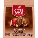 Carrés chocolat au lait noisettes entières, COTE D'OR, 10 carrés, 200g