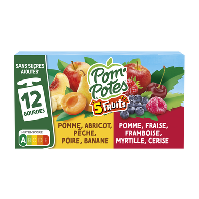 Dessert fruitier Gourdes 5 Fruits Rouges & Jaunes POM'POTES, 12x90g