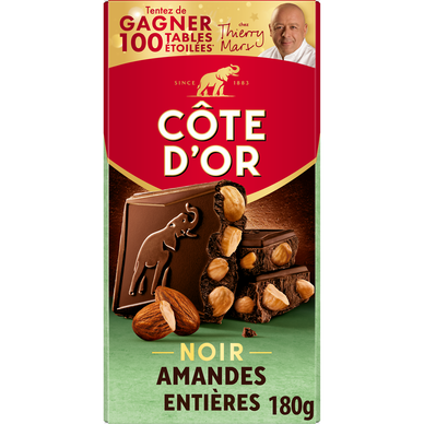 Chocolat noir bloc amandes entières COTE D'OR, tablette 180g