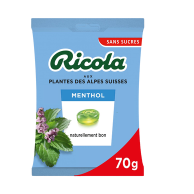 Menthol bonbons suisses aux plantes sans sucre avec édulcorant RICOLA,sachet de 70g
