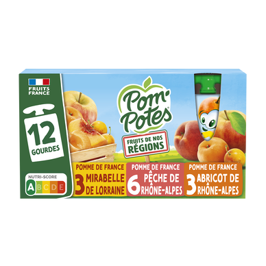 Dessert fruitier Gourdes Fruits de nos Régions Multivariétés POM'POTES, 12x90g