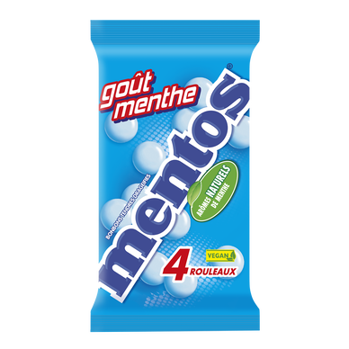 Bonbons tendres dragéifiés arôme naturel de menthe MENTOS, 4 rouleaux,152g