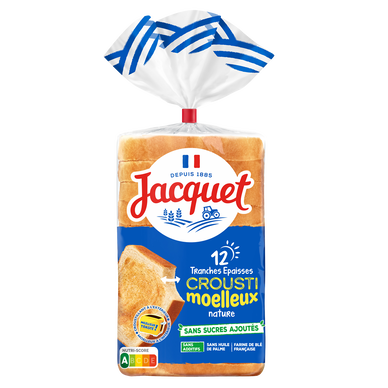 Pain de mie Crousti Moelleux(r) Nature Sans Sucres Ajoutés JACQUET - x12 tranches - 730g