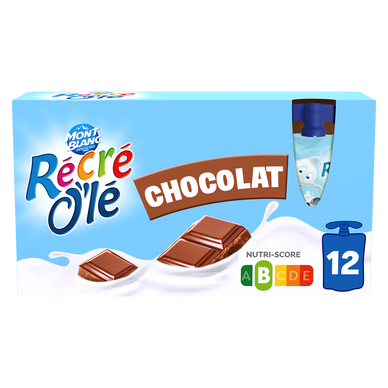 Goûters laitiers parfum chocolat RECRE OLE, 12 gourdes de 85g, 1,02KG