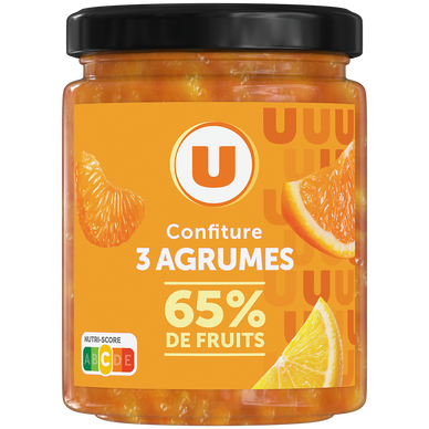 Confiture 3 agrumes 65% de fruits, 320g