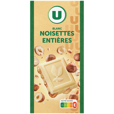 Chocolat blanc et noisettes entières  Tablette de 200g