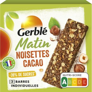 Barres matin noisettes cacao GERBLE, paquet 120g