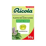 Bonbons pastilles menthe pomme sans sucre avec édulcorants RICOLA, boîte de 50g